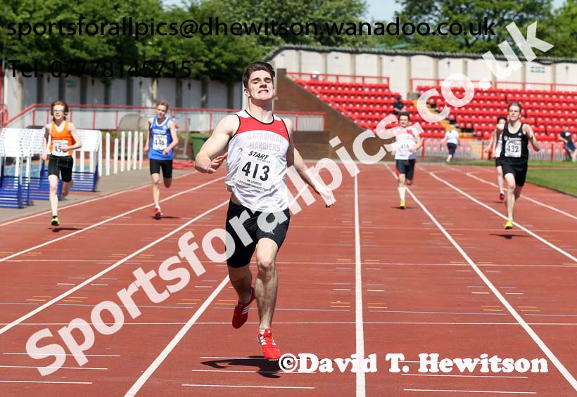 Reuben Cole (Gateshead) wins the under-17 mens 400 metres at the North Eastern Championships, Gateshead International Stadium.  Photos: David T. Hewitson/Sports for All Pics